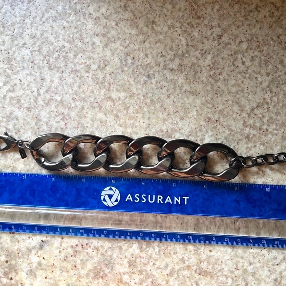 Kenneth Jay Lane Large Chunky Gunmetal 6 Link Bracelet W/ Dust Bag - Picture 2 of 6